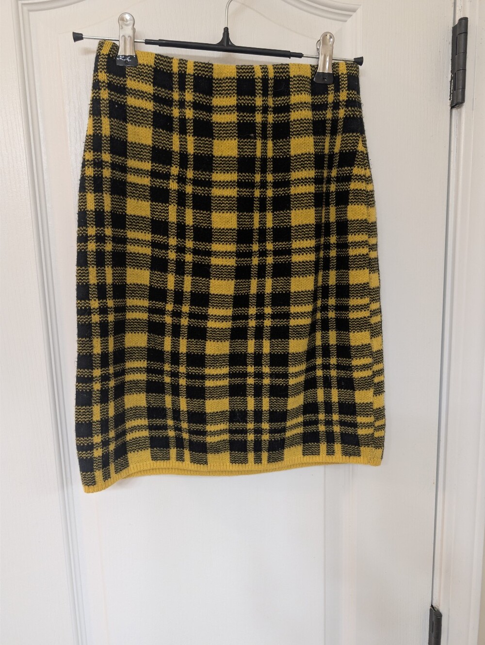 Fashion Nova Mustard Yellow & Black Plaid Knit Cropped Crew and Skirt Set - Picture 8 of 15